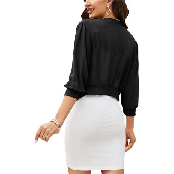 NEW Chiffon Open Front Bolero Cardigan Mesh Sheer Shawl, A2-black - Picture 4 of 6